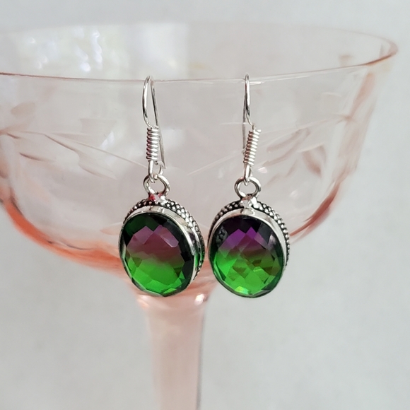 Jewelry - 925 Sterling Bi-Color Purple Green Fluorite Earrings NWOT Artisan